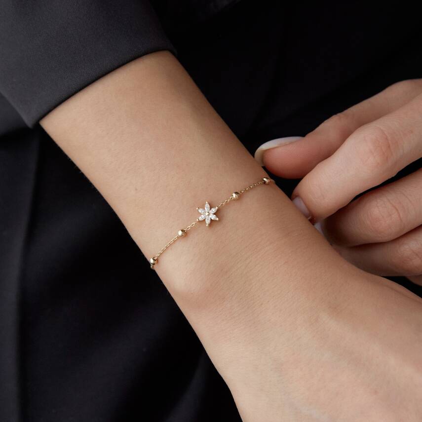 Altın Taşlı Minimal Çiçek Altın Bileklik - Semih Haşhaş Kuyumculuk