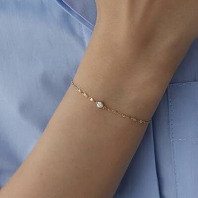 Altın Taşlı Minimal Kalp Bileklik - 3