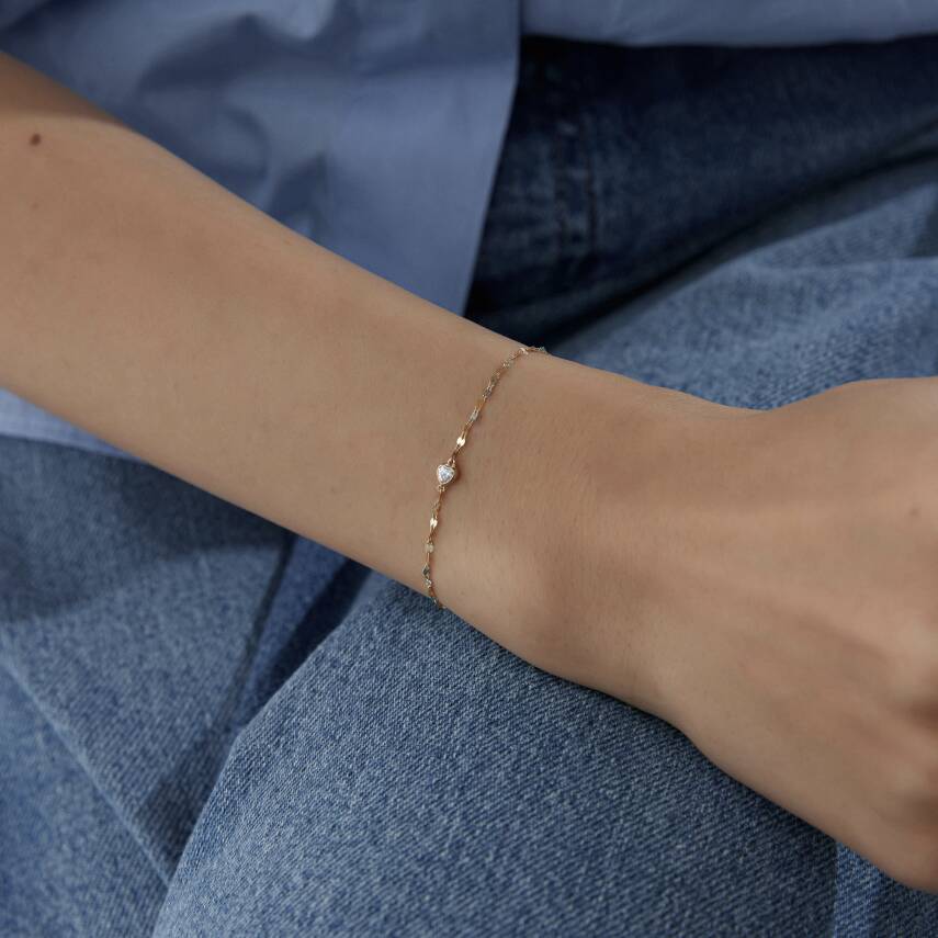 Altın Taşlı Minimal Kalp Bileklik - Semih Haşhaş Kuyumculuk (1)