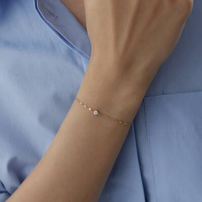 Altın Taşlı Minimal Kalp Bileklik 