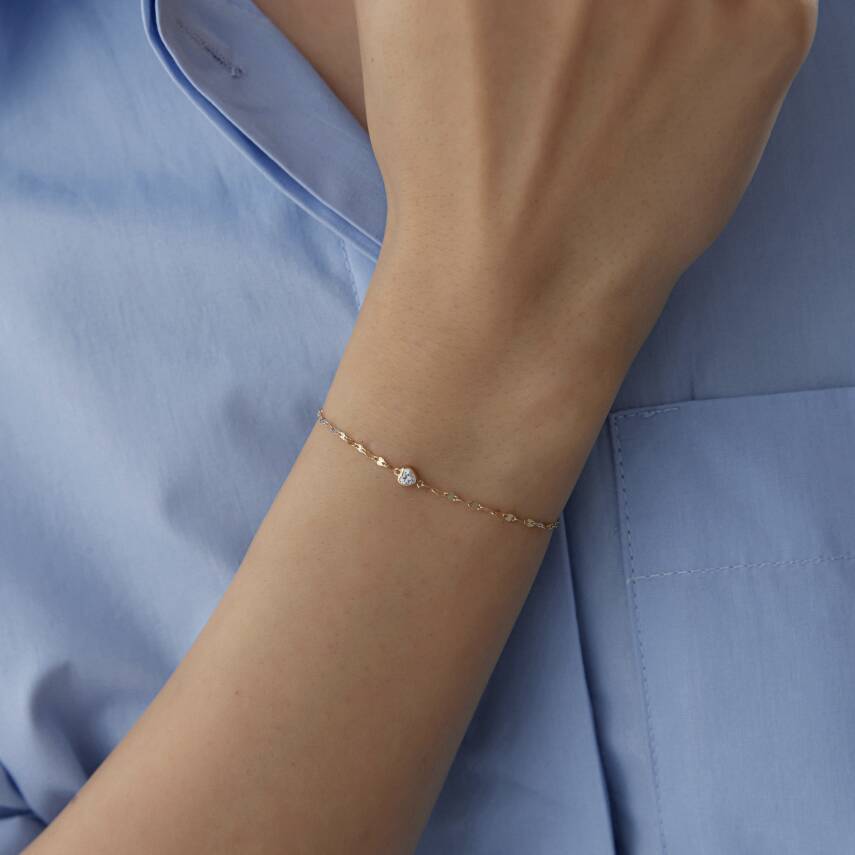 Altın Taşlı Minimal Kalp Bileklik - Semih Haşhaş Kuyumculuk