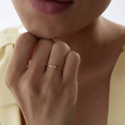 Altın Kare Taşlı Minimal Yüzük - 1