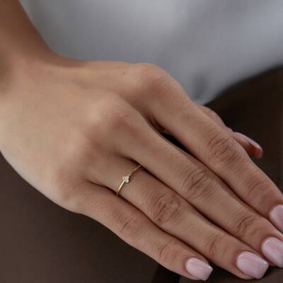 Altın Taşlı Minimal Yonca Yüzük - 2