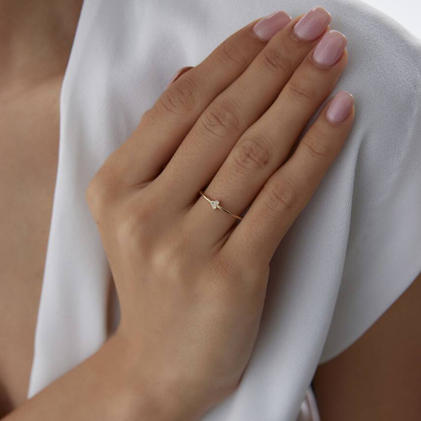 Altın Taşlı Minimal Yonca Yüzük - 3