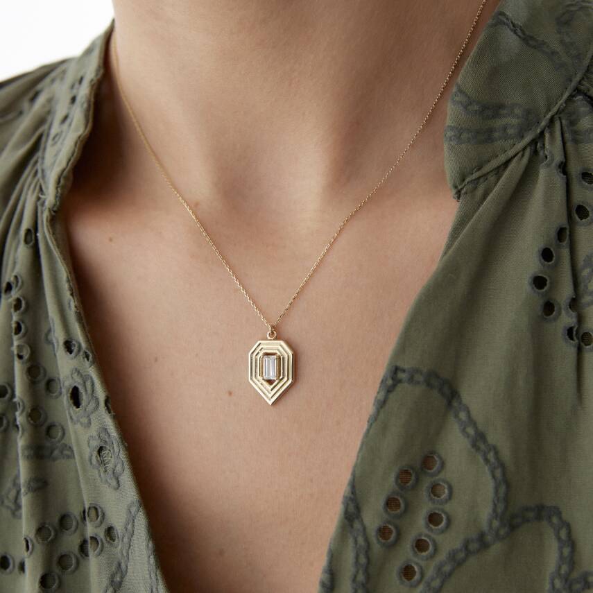 Altın Taşlı Rozet Şövalye Kolye - 1