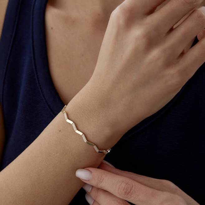 Altın Taşlı Zikzak Bileklik - Semih Haşhaş Kuyumculuk