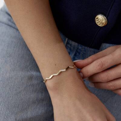 Altın Taşlı Zikzak Bileklik - 4