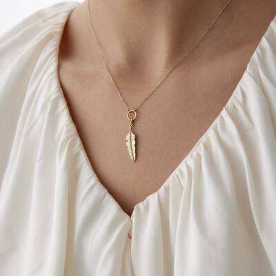 Altın Taşlı Tüy Kolye - 1