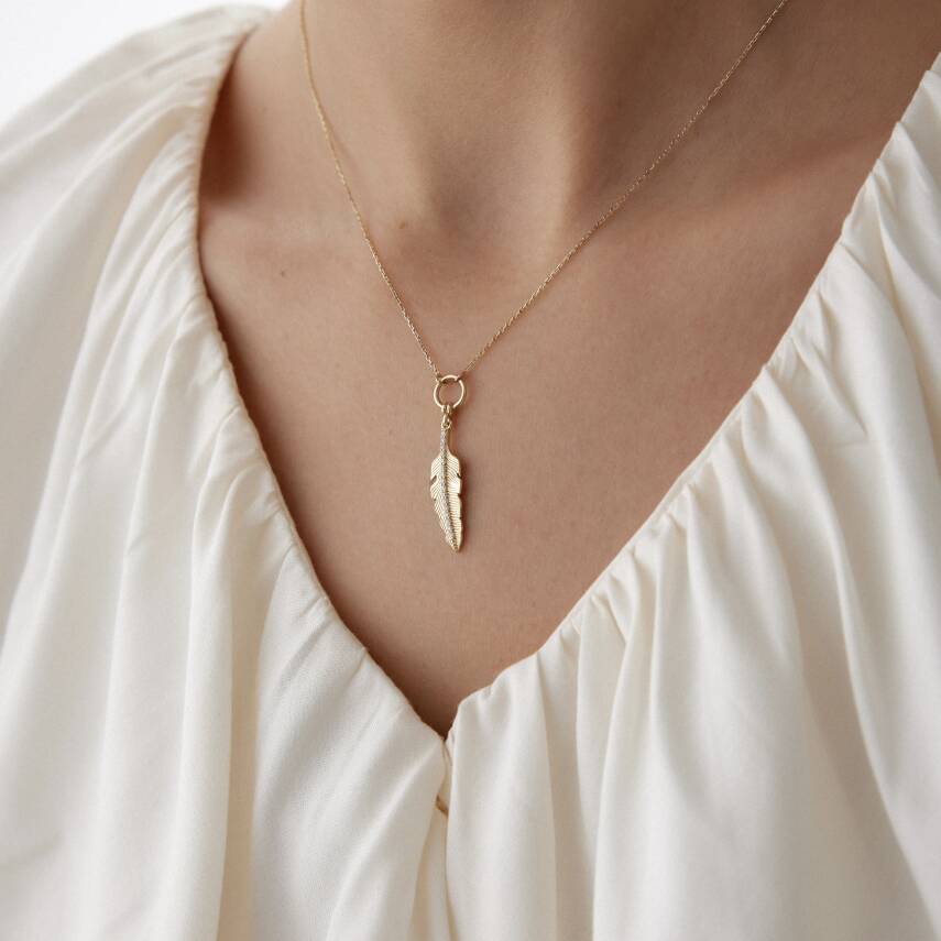 Altın Taşlı Tüy Kolye - Semih Haşhaş Kuyumculuk