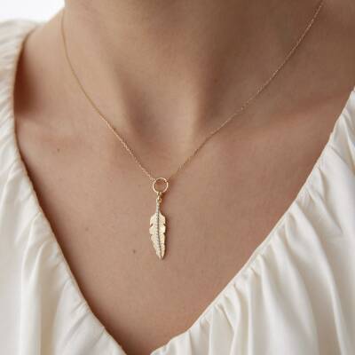 Altın Taşlı Tüy Kolye - 3