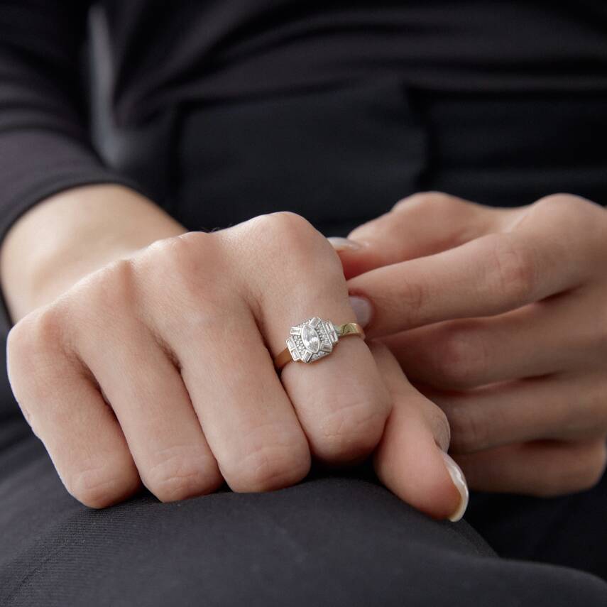 Altın Taşlı Vintage Yüzük - 2