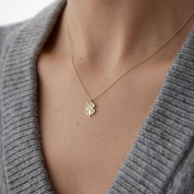 Altın Taşlı Yonca Kolye - 1