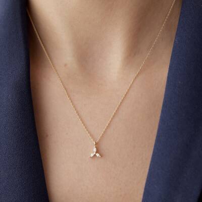 Altın Taşlı Yunus Kuyruğu Kolye - 1