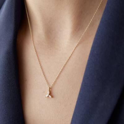 Altın Taşlı Yunus Kuyruğu Kolye - 2