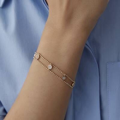 Altın Taşlı Yuvarlak İkili Top Zincir Bileklik - 2