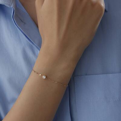 Altın Taşlı Yuvarlak Minimal Altın Bileklik - 1