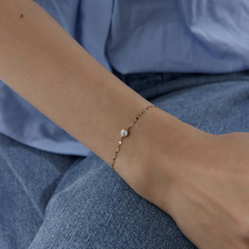 Altın Taşlı Yuvarlak Minimal Altın Bileklik - Semih Haşhaş Kuyumculuk (1)