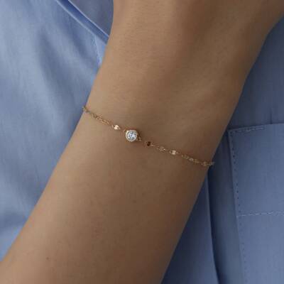 Altın Taşlı Yuvarlak Minimal Altın Bileklik - 3