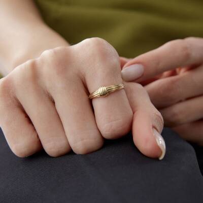 Altın Taşsız Minimal Boğum Yüzük - 3