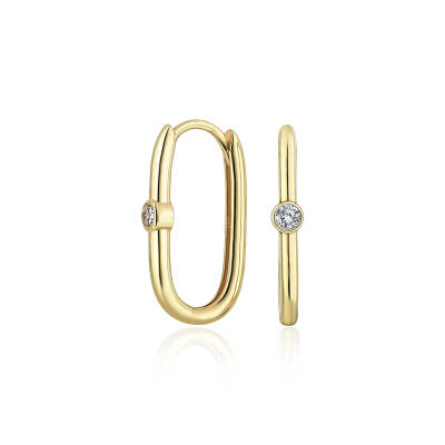 Altın Tek Taş Zincir Küpe - 1