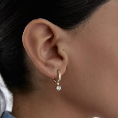 Altın Tektaş Sallantılı Halka Küpe - 1