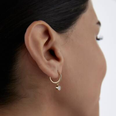 Altın Tektaş Sallantılı Halka Küpe - 2