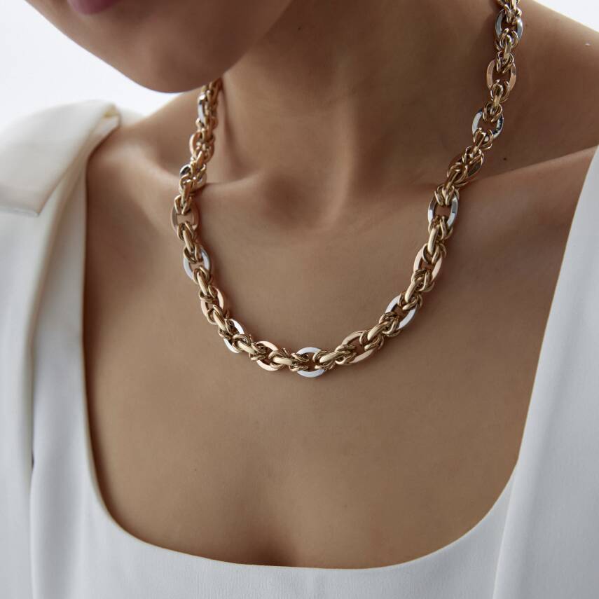 Altın Üç Renkli Hallow Gerdanlık - 1