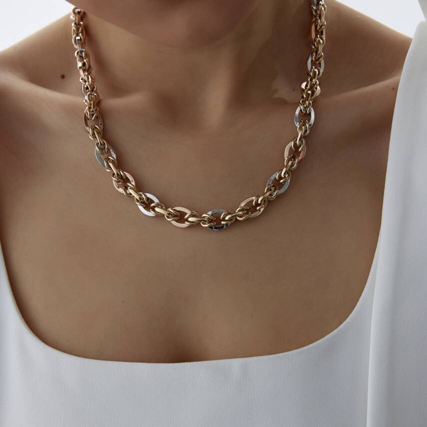 Altın Üç Renkli Hallow Gerdanlık - 2