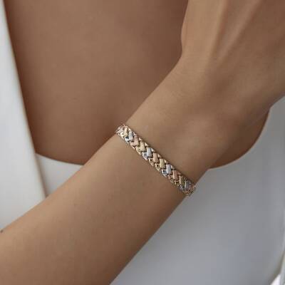 Altın Üç Renkli Örgü Bileklik - 1