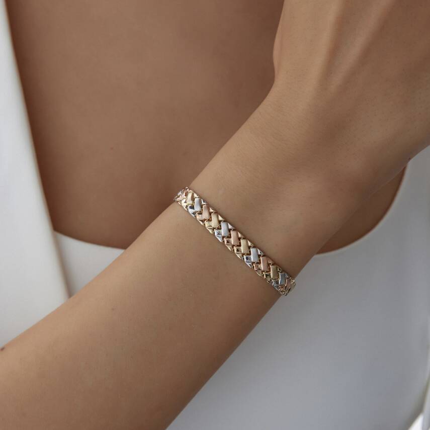 Altın Üç Renkli Örgü Bileklik - Semih Haşhaş Kuyumculuk