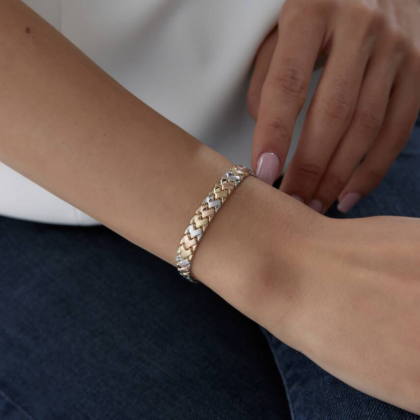 Altın Üç Renkli Örgü Bileklik - Semih Haşhaş Kuyumculuk (1)