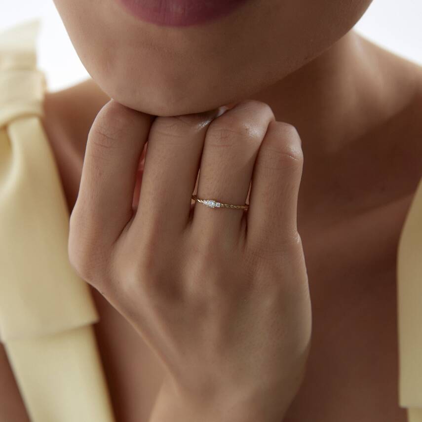 Altın Üç Taşlı Burgu Yüzük - Semih Haşhaş Kuyumculuk