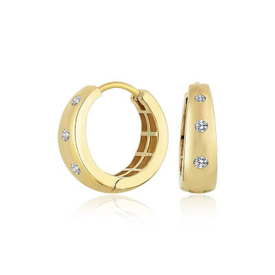 Altın Üç Taşlı Halka Küpe - 1