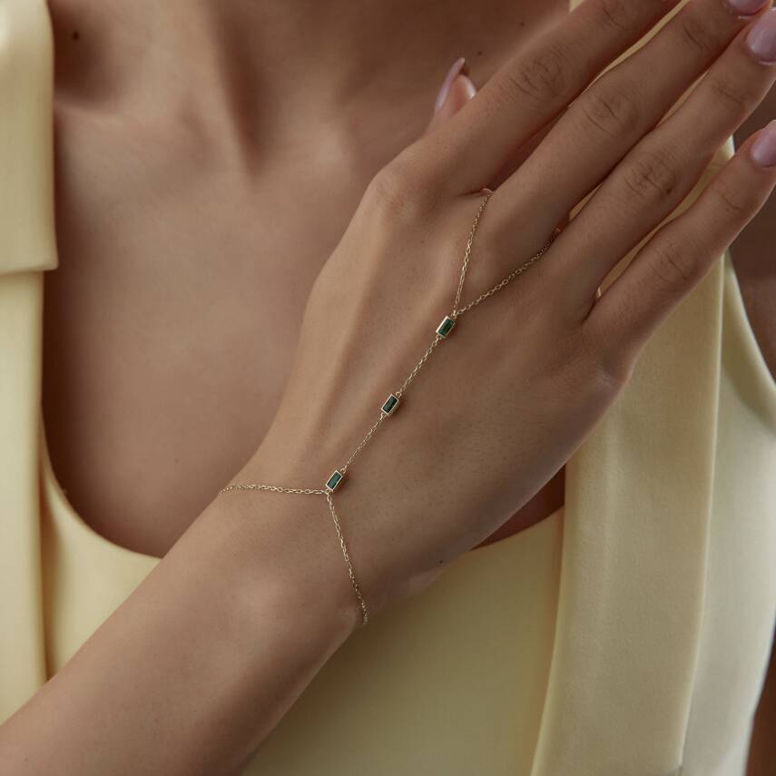 Altın Üçlü Yeşil Baget Taşlı Şahmeran - Semih Haşhaş Kuyumculuk