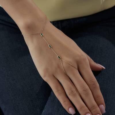 Altın Üçlü Yeşil Baget Taşlı Şahmeran - 3