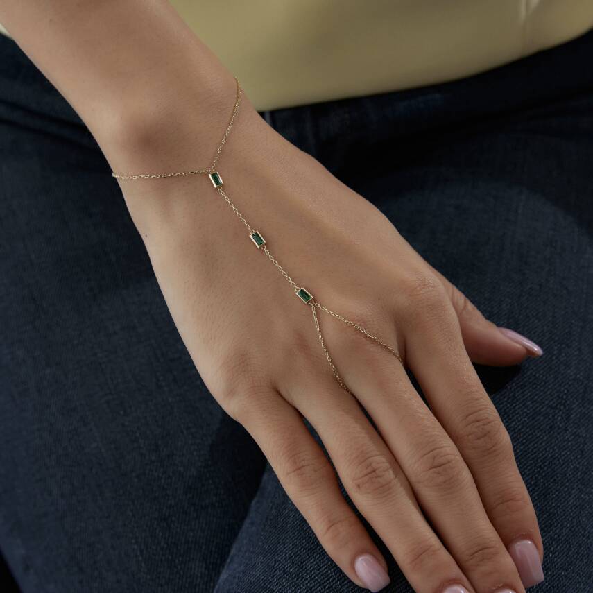 Altın Üçlü Yeşil Baget Taşlı Şahmeran - 3