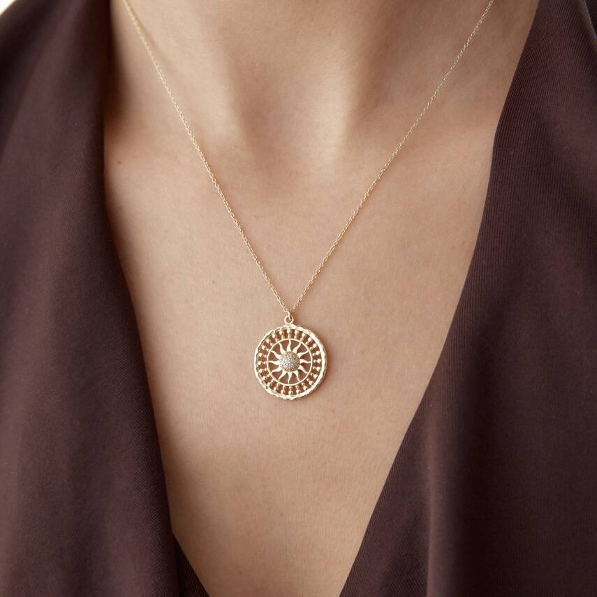 Altın Vintage Güneş Kolye - 3