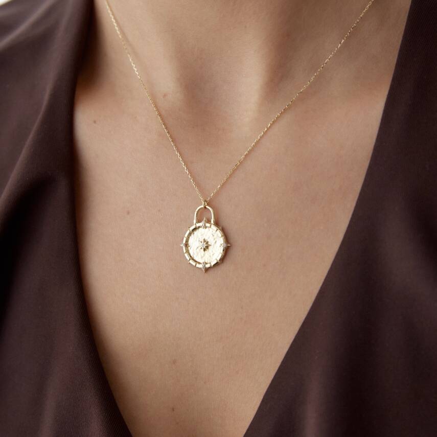 Altın Vintage Kilit Kolye - 1