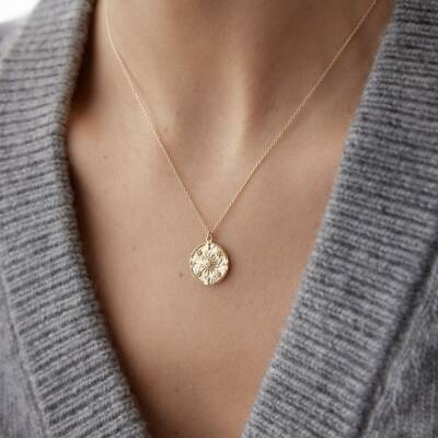 Altın Vintage Madalyon Güneş Kolye - 1