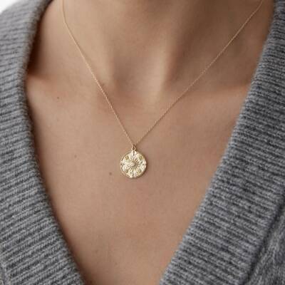 Altın Vintage Madalyon Güneş Kolye - 2