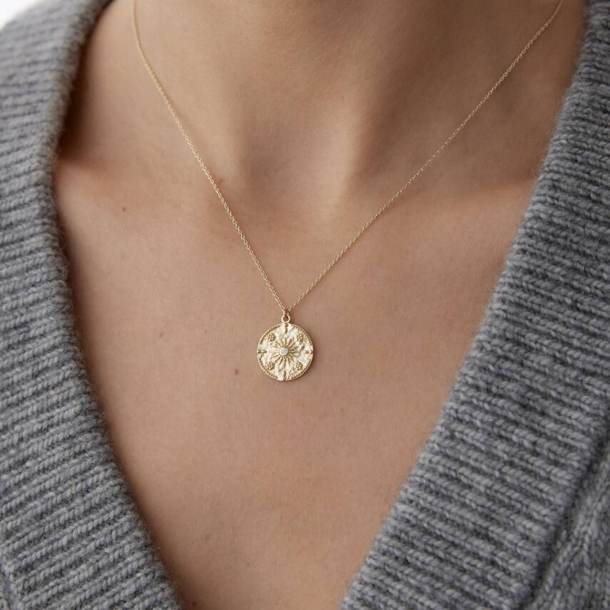 Altın Vintage Madalyon Güneş Kolye - Semih Haşhaş Kuyumculuk (1)