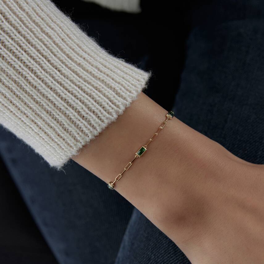 Altın Yeşil Baget Taşlı Ataş Bileklik - Semih Haşhaş Kuyumculuk (1)