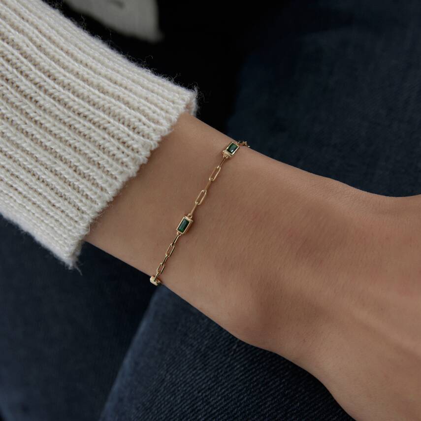 Altın Yeşil Baget Taşlı Ataş Bileklik - 3