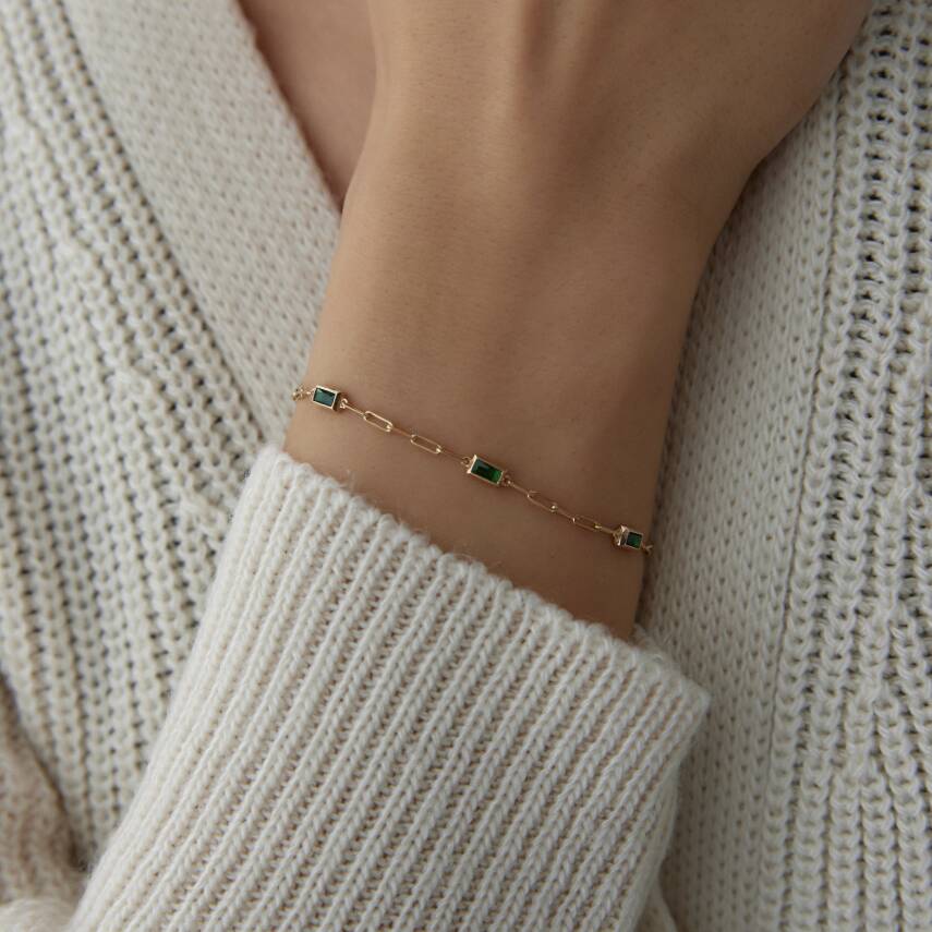 Altın Yeşil Baget Taşlı Ataş Bileklik - Semih Haşhaş Kuyumculuk