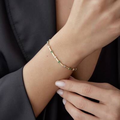 Altın Yeşil Baget Taşlı Bileklik - 2