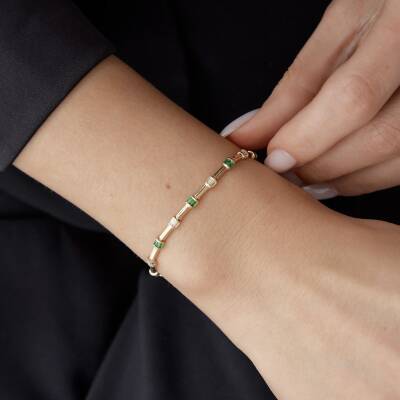 Altın Yeşil Baget Taşlı Bileklik 