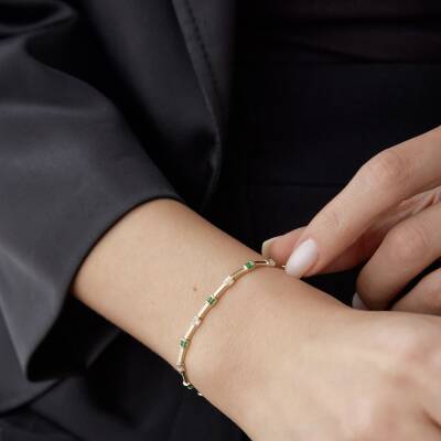 Altın Yeşil Baget Taşlı Bileklik - 3