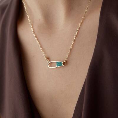 Altın Yeşil Mineli Ataş Kolye - 1