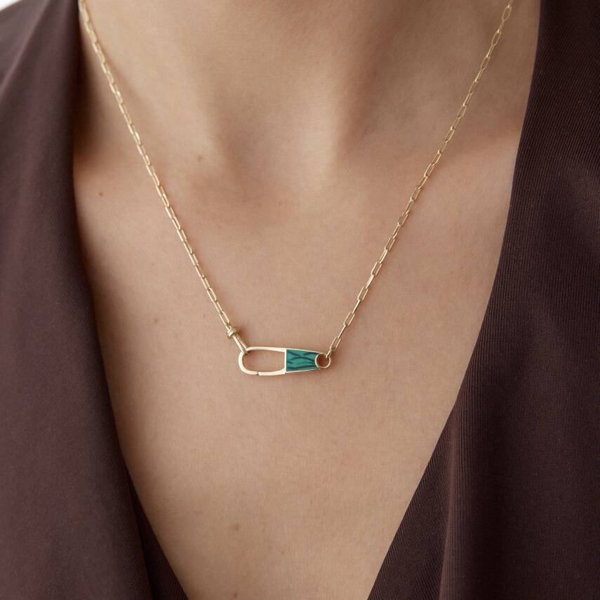 Altın Yeşil Mineli Ataş Kolye - 2