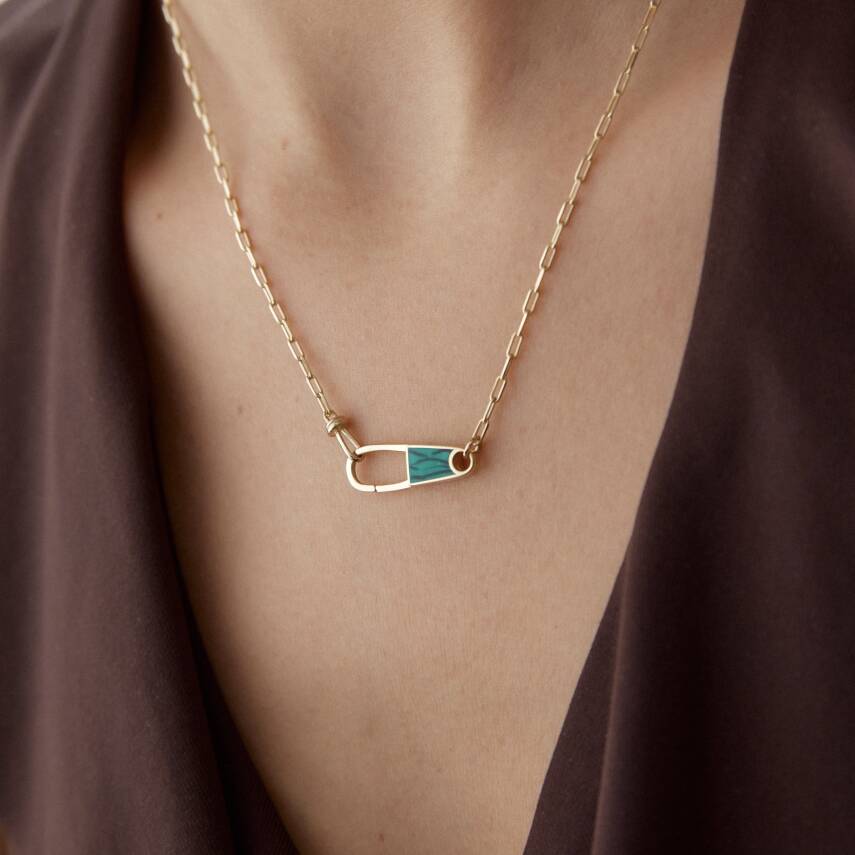 Altın Yeşil Mineli Ataş Kolye - 4